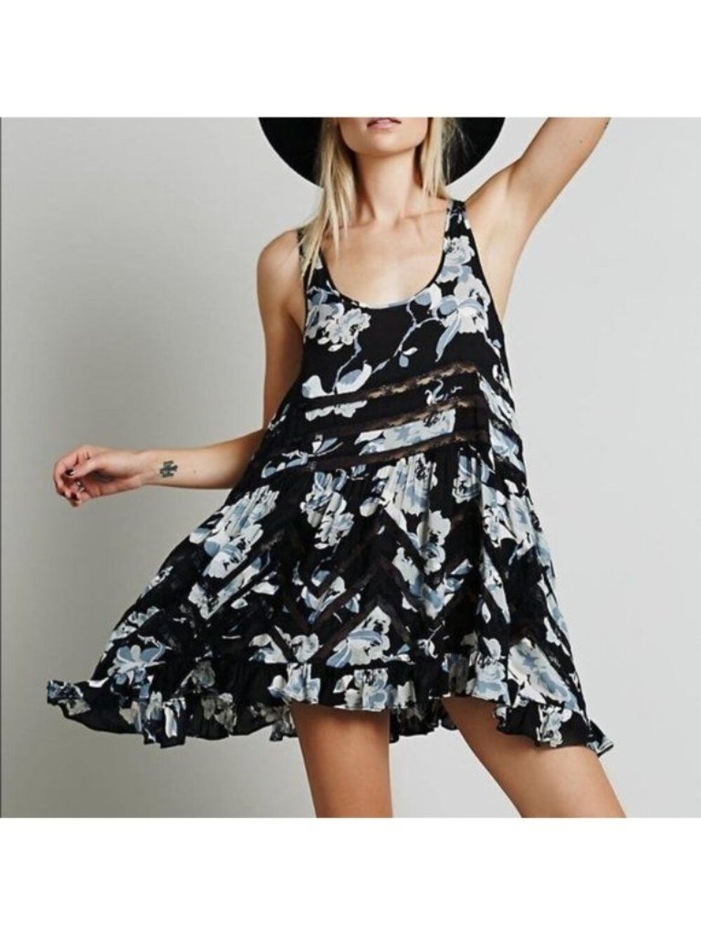 Free people Black Voile And lace Dress, Moody Florals, Whimsigoth Medium Cottage